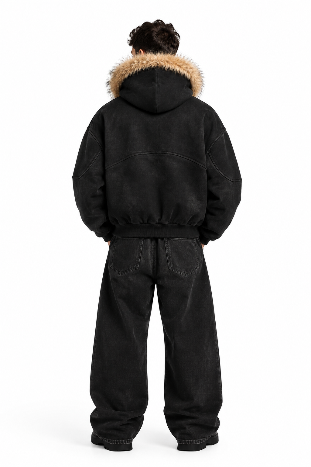 Sun Fade Boxy Detachable Fur Hoodie