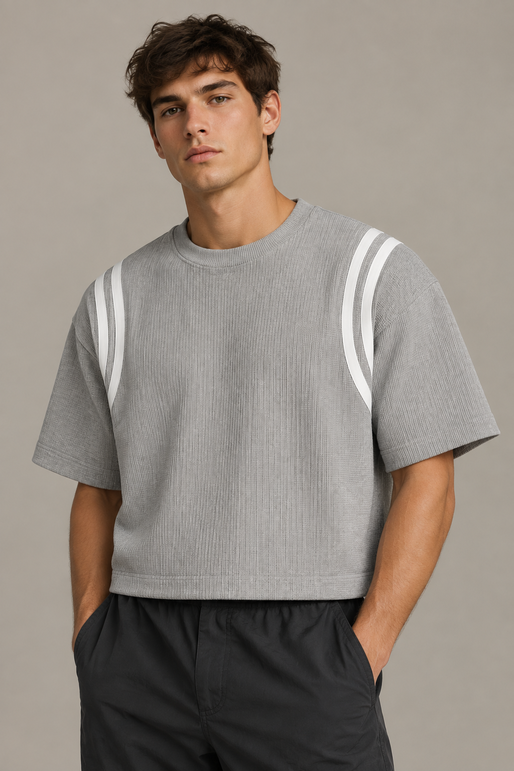 Unisex Color Block Waffle Boxy T-Shirt