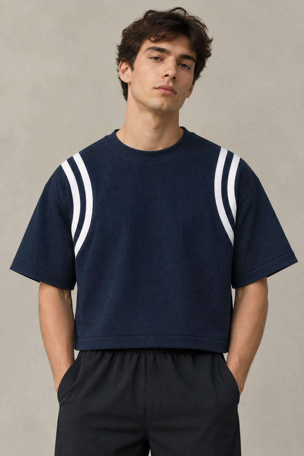 Unisex Color Block Waffle Boxy T-Shirt