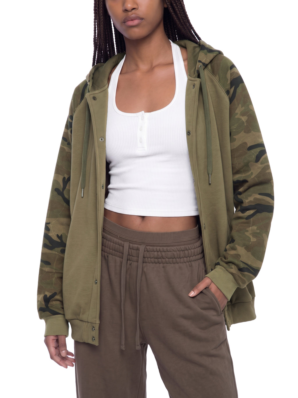 Unisex Camo-Splice Raglan Zip Hoodie