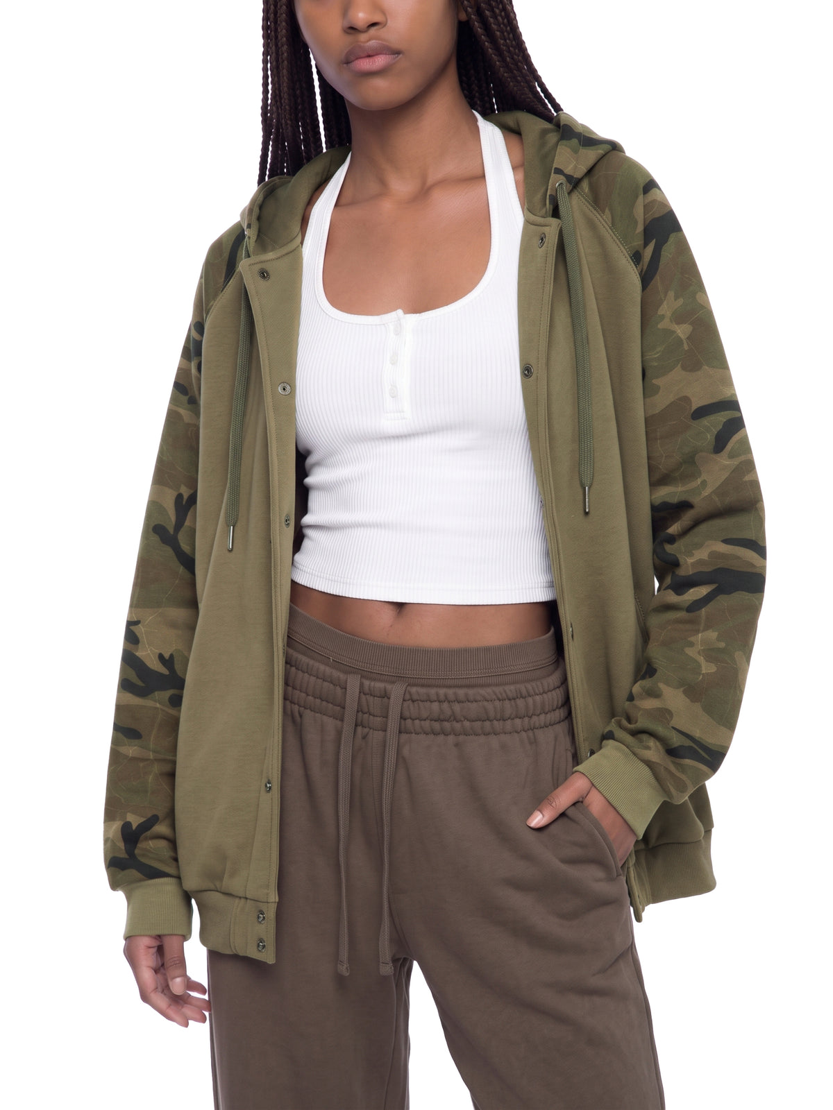 Unisex Camo-Splice Raglan Zip Hoodie