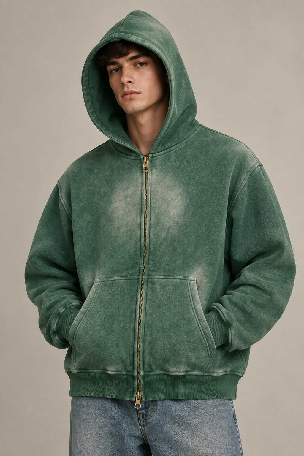 Sunfade Two-way Zipper Boxy Fleece Hoodie