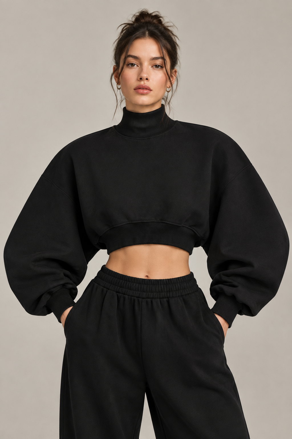 Women's Crop Mock Neck Sweatshirt